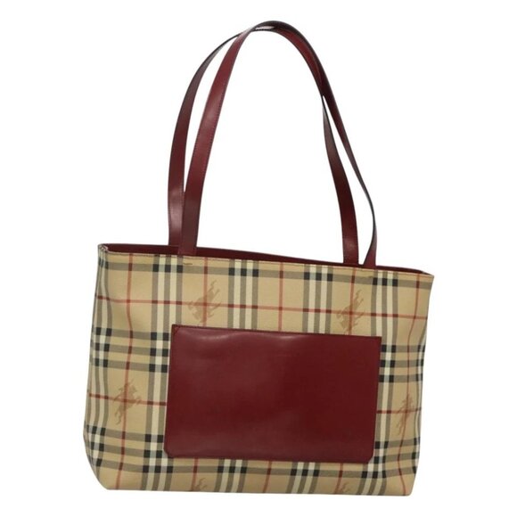 BURBERRY Nova Check Tote Bag PVC Beige Silver Auth 117740 - Picture 1 of 15